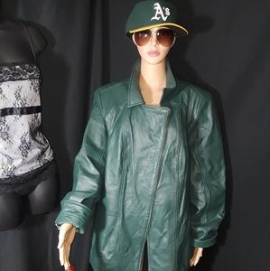 New Without Tag Green Genuine Leather Coat